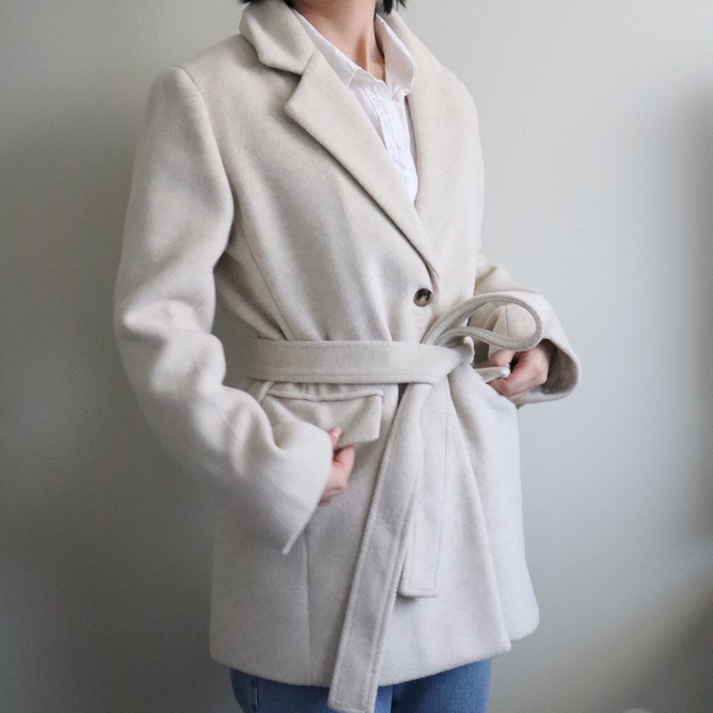 Women's Cream Belted Pea Coat